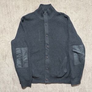 Black Brown 1826 Men’s Black Buttoned 100% Cotton Sweater Full Zip Elbow Patches